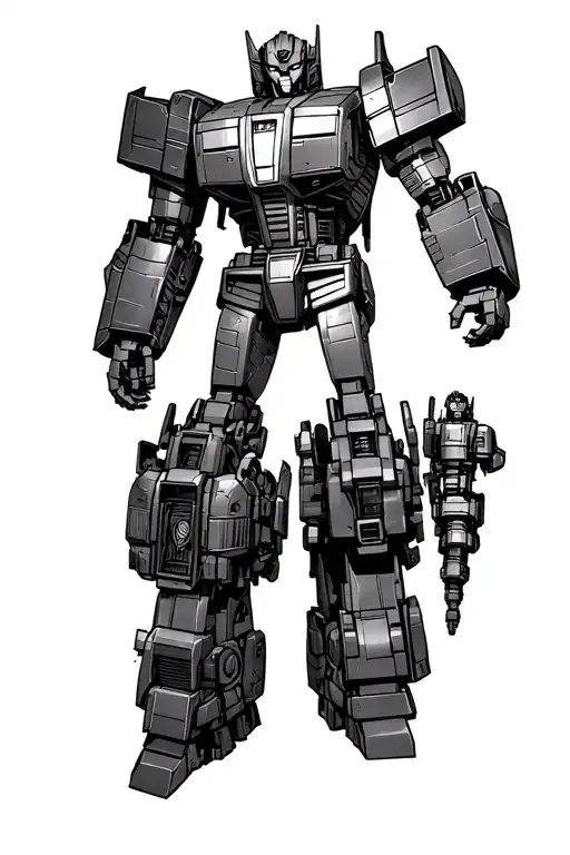 decepticon Shockwave with Driller bot (full back tattoo and going down the right leg) tattoo design idea