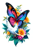 butterfly with flowers and dove tattoo design idea