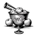 A black-grey tattoo of a mixing bowl filled with iconic Atlanta symbols like peaches and the Coca-Cola logo tattoo design idea