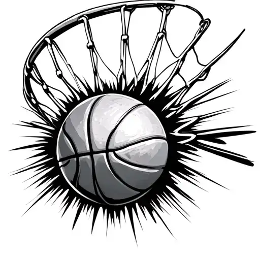 basketball going into basketball goal tattoo design idea
