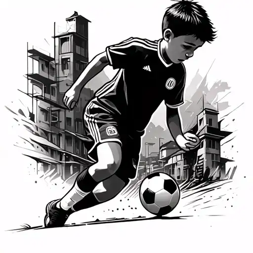 boy playing soccer in the favela racing tattoo design idea