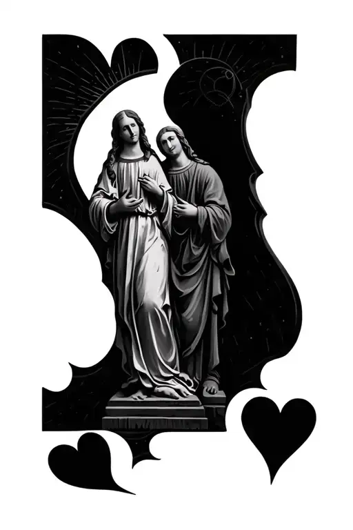 St Jude Thaddeus, Virgin Mary, and st anthony palmer with hearts tattoo design idea