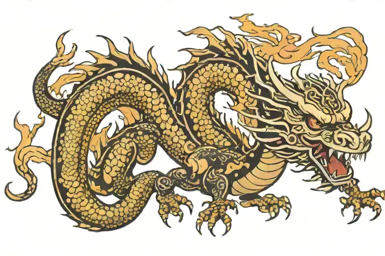 black Japan dragon with long body and without wings tattoo design idea