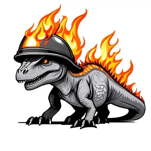 little dinosaur with fire helmet tattoo design idea