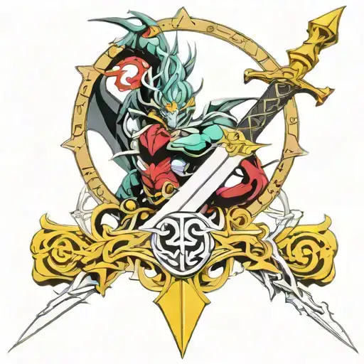 Meliodas sacred treasure lostvayne sword combined with sin of wrath demon dragon mark tattoo design idea
