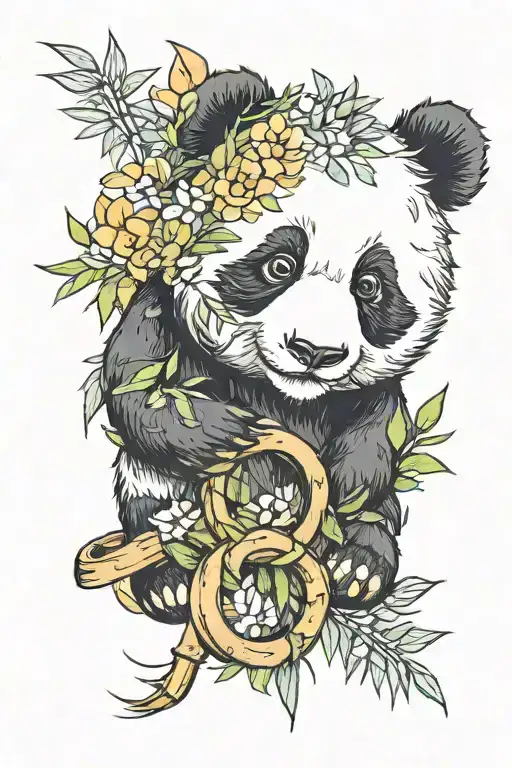 CUTE PANDA LINE PRINT WITH WATERCOLOUR BAMBOO RING  tattoo design idea