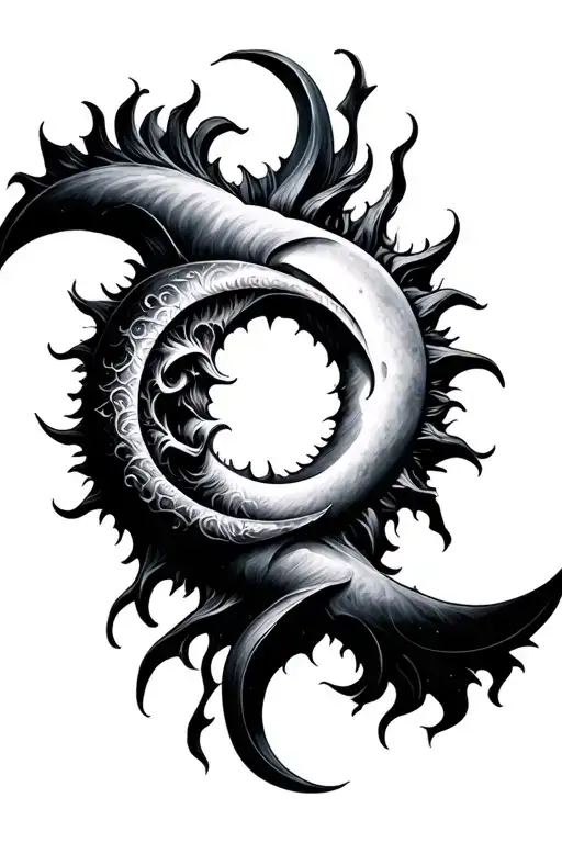 evil sun and moon intertwined tattoo design idea