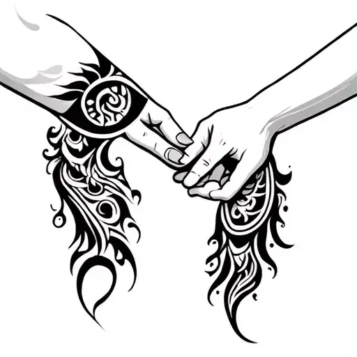 tatouage couple holding hands reaching tattoo design idea