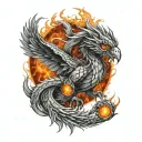 On the arm, with phoenix, dragon eye and lava. In color. Phoenix should be at the very top of the shoulder, then dragon comes down tattoo design idea