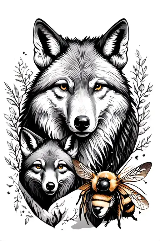 wolf deer bear fox bee tattoo design idea