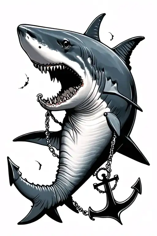 shark and nautical elements like anchors tattoo design idea