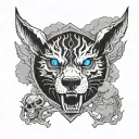 Blue eyed Wolf Skull demon raider shield tree mountain clouds storm tattoo design idea