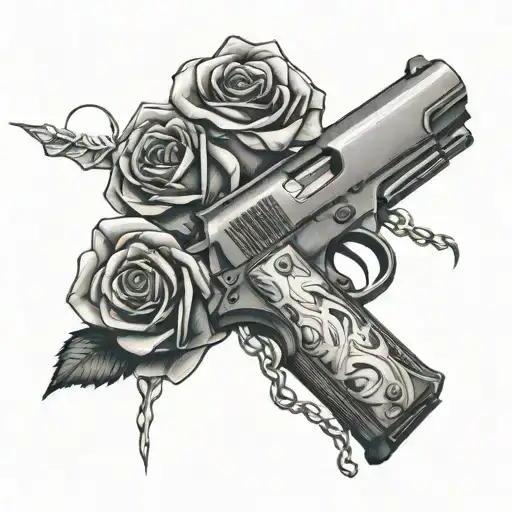 rose wrapped around gun with a spider hanging from the rose from spider web tattoo design idea