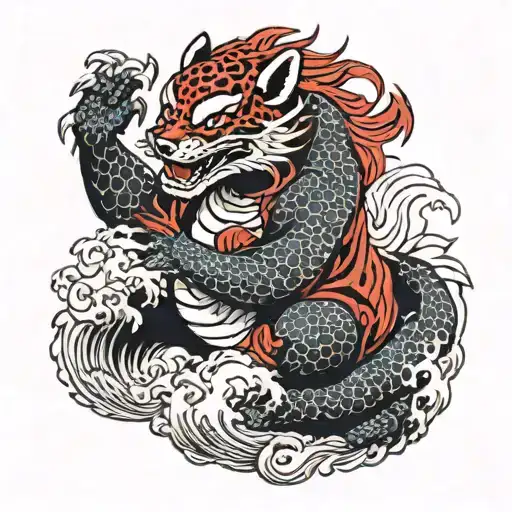 dragon with red panda tattoo design idea