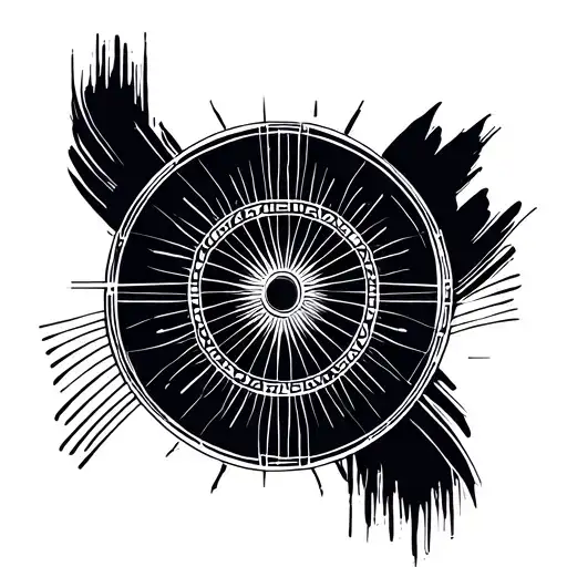 thick zen brush stroke circle with holy geometry line work details tattoo design idea