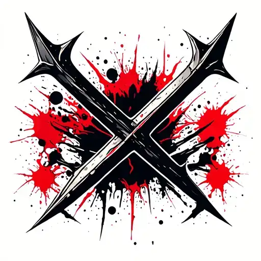 create a men's neck tatoo depicting three sharp barbed spearheads facing at an angle downwards in a 3" x 3" design forma tattoo design idea