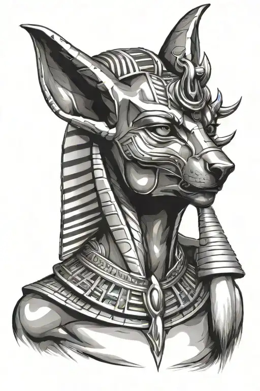 Ancient Egypt anubis portrait with half tattoo design idea