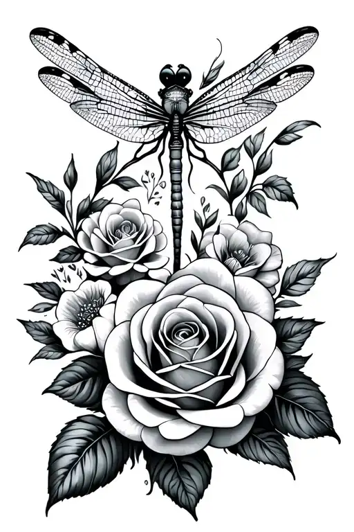 flowers roses mother father kids dragonfly tattoo design idea
