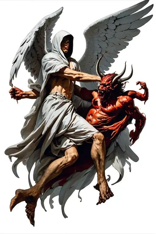 Hooded Angel fighting a devil  tattoo design idea