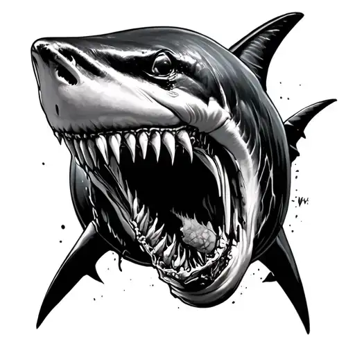 realism zombie great white shark evil theme tattoo design idea