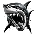 realism zombie great white shark evil theme tattoo design idea