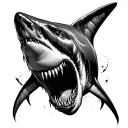 realism zombie great white shark evil theme tattoo design idea