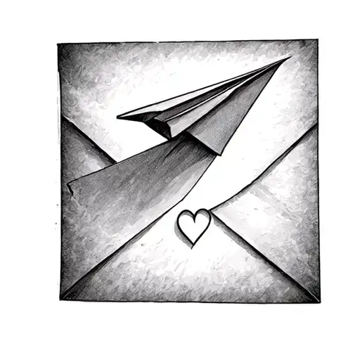 Love Letter or Paper Plane PathDesign: A fine paper plane flying a looping trail down the spine, with a tiny heart  tattoo design idea