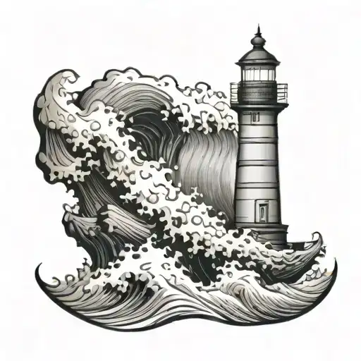 Lighthouse with wave crashing tattoo design idea