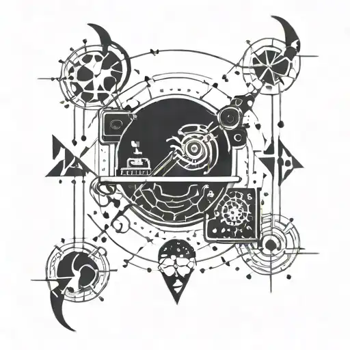 Combine a DJ mixer with a constellation of zodiac cancer and a Nepali flag tattoo design idea