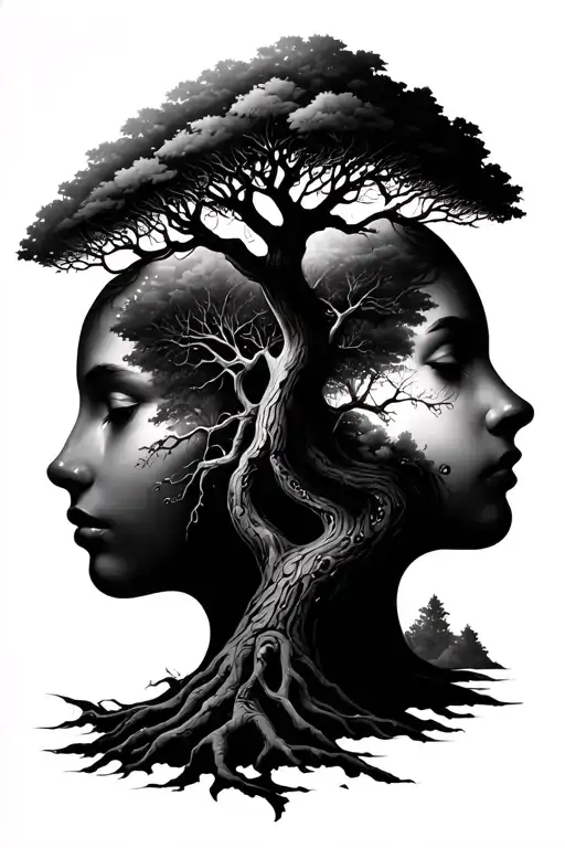 Gaia + tree, recovery/sobriety, fragility, rebirth tattoo design idea