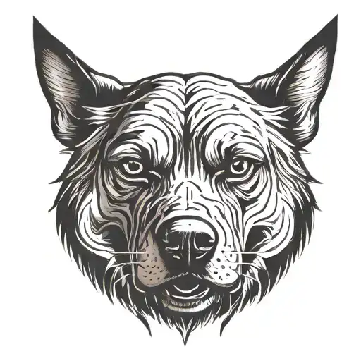 agressive evil dog's head emerging centrically in symmetry tattoo design idea