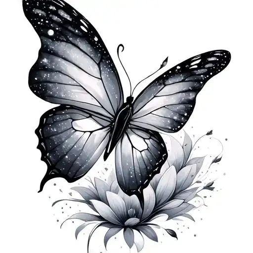 cosmic galaxy, butterfly flying tattoo design idea