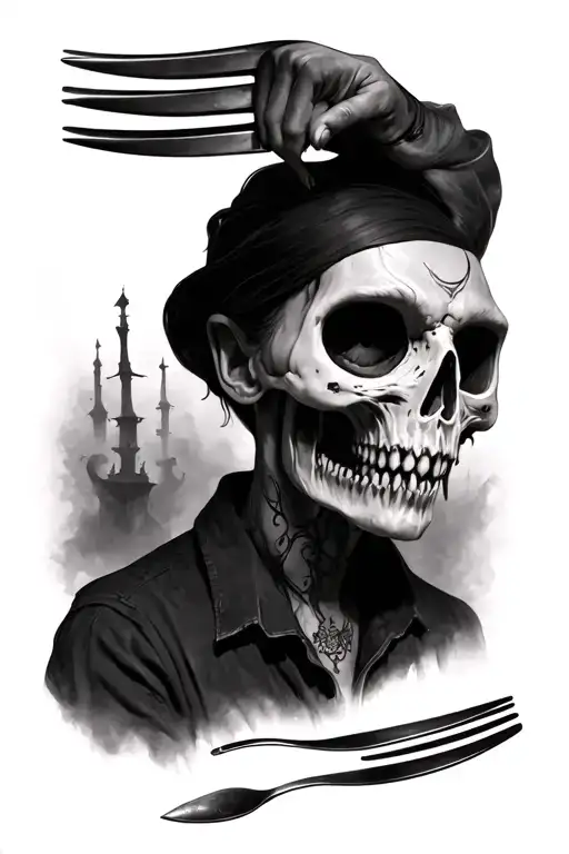 spooky fork tattoo design idea