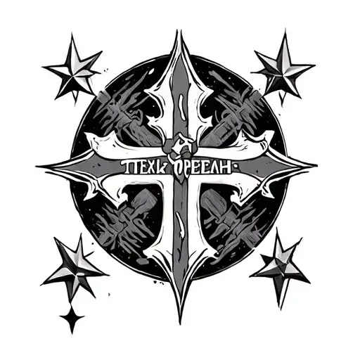 "τετέλεσται " negative space gothic cross surrounded with stars tattoo design idea
