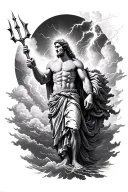 zeus on clouds shooting lightning and poseidon trident shooting water tattoo design idea