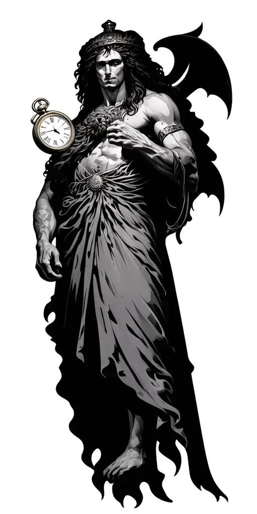 Chronos holding pocket watch surrounded tattoo design idea