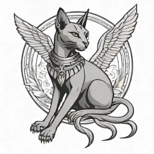 Bastet egyptian goddess of cats with norse wings tattoo design idea