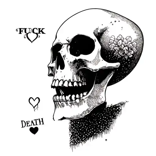 FUCK LOVE DEATH SKULL tattoo design idea