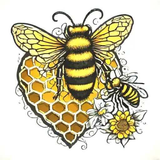 honey comb heart bees  tattoo design idea