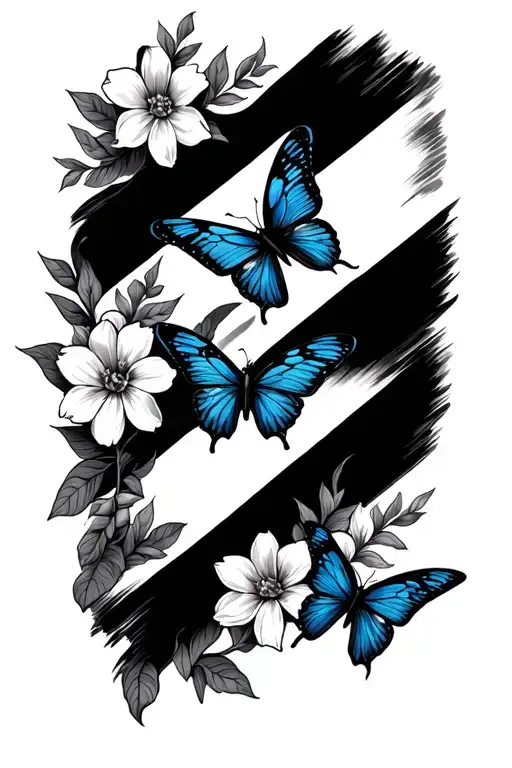 Dominican flag with flowers and butterflies flying tattoo design idea