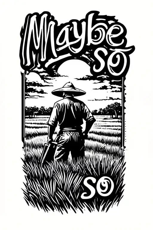 "Maybe so" "Maybe so" old Chinese farmer working in field facing away tattoo design idea