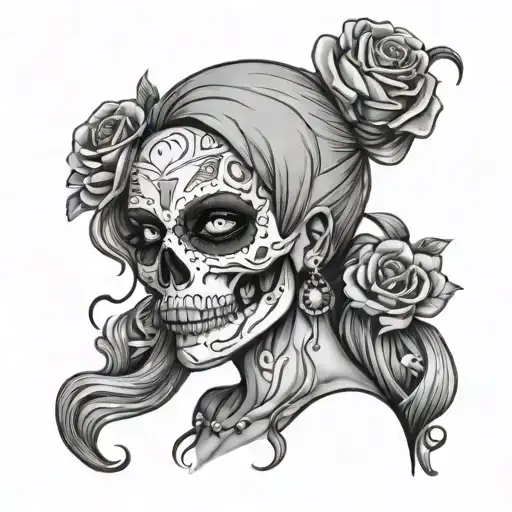 skull zombie Latina woman tattoo design idea