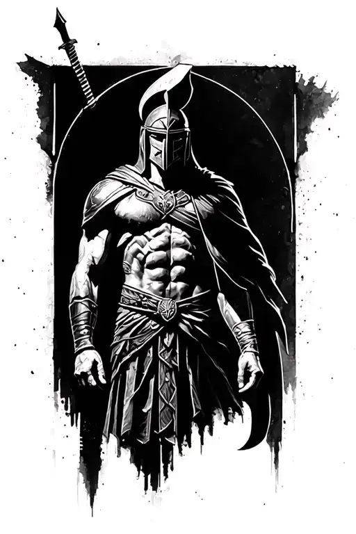 Realism A spartan standing tattoo design idea