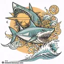 beach , sun , jaws , boat tattoo design idea