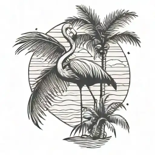flamingo and palm tree tattoo design idea