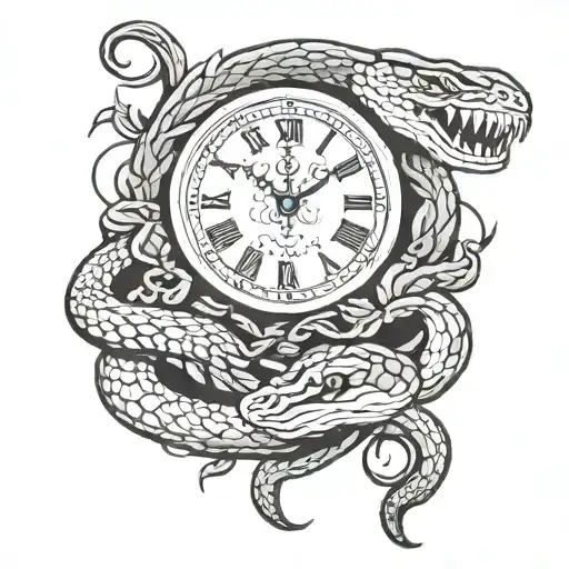 snake and clock tattoo design idea