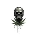 composition,robot skull with gas mask,marijuana leaves in the background,dripping blood tattoo design idea