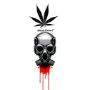 composition,robot skull with gas mask,marijuana leaves in the background,dripping blood tattoo design idea