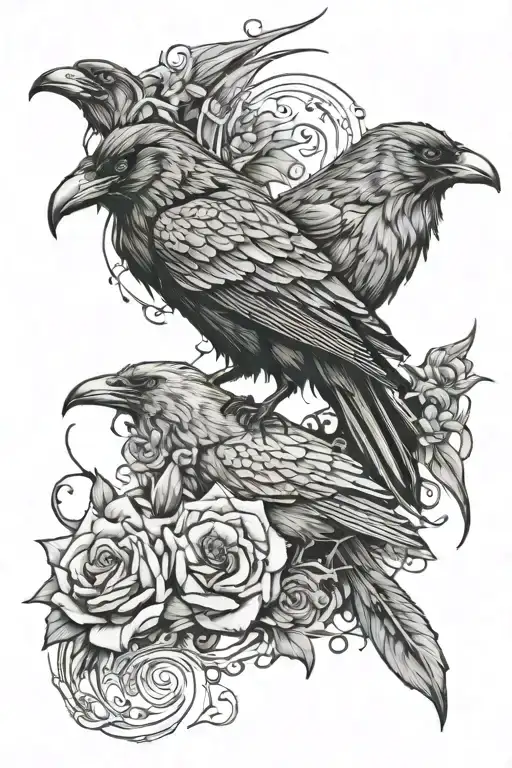 raven, wolf, lilith symbol, spiderlily flower, tattoo design idea