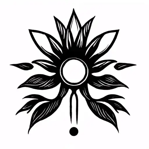 1 to 1.5 inch minimalist tattoo featuring a lotus, sun and three vertical dots. tattoo design idea